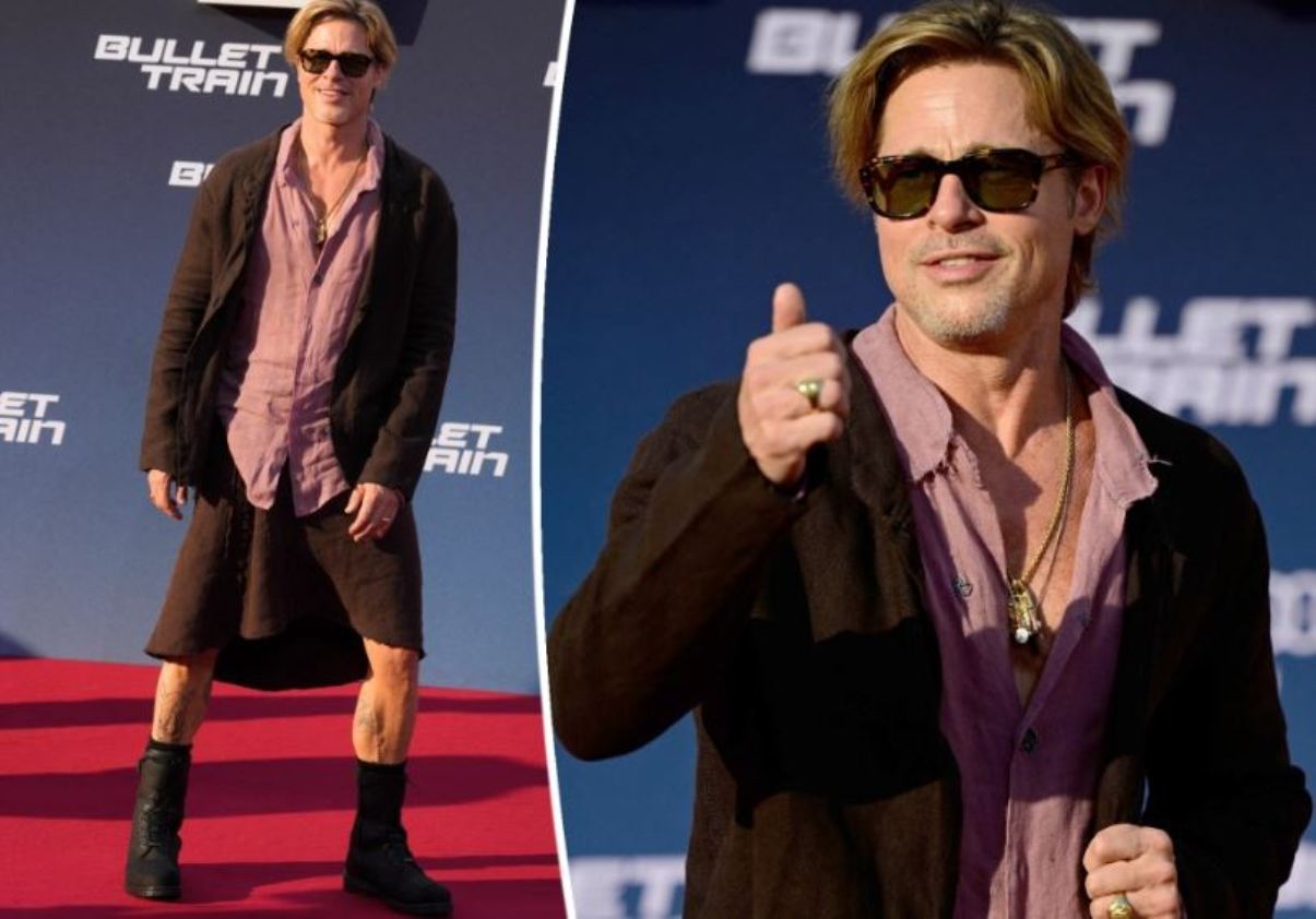 Brad Pitt a apărut în fustă pe covorul roșu. Apariție neașteptată la premiera ”Bullet Train”