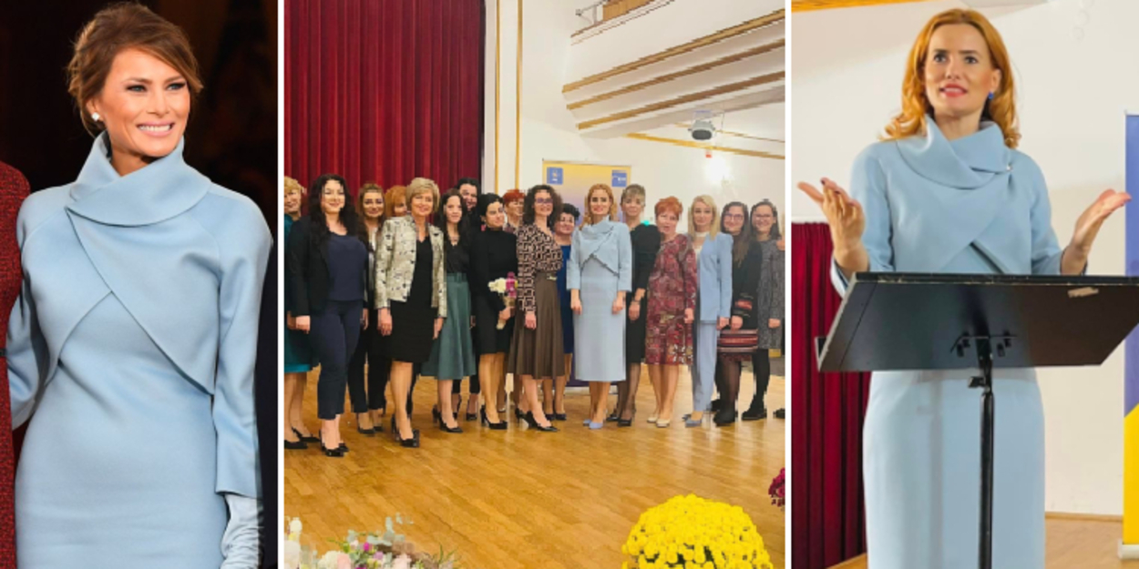 Șefa femeilor PNL Bihor, apariție identică cu a Melaniei Trump, la Casa Albă. Contexte diferite, același costum