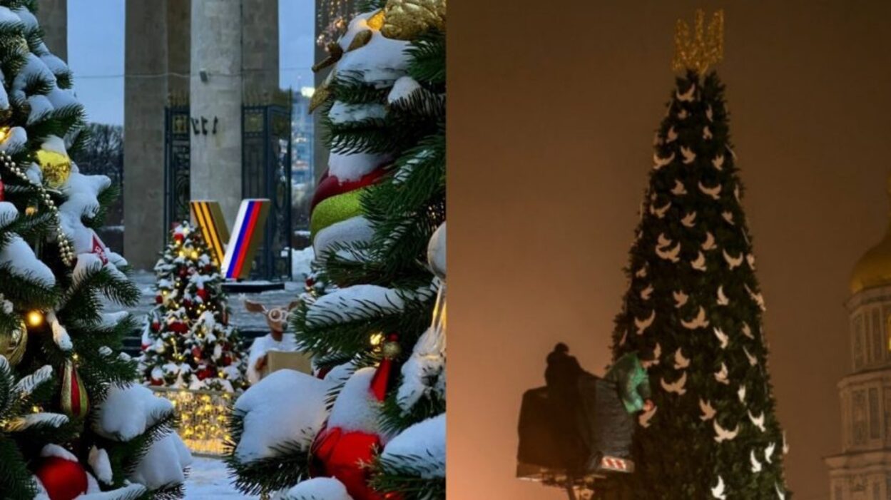 Sărbători: Moscova, decorată cu simbolurile războiului, iar Kievul, cu figurine în formă de porumbei albi