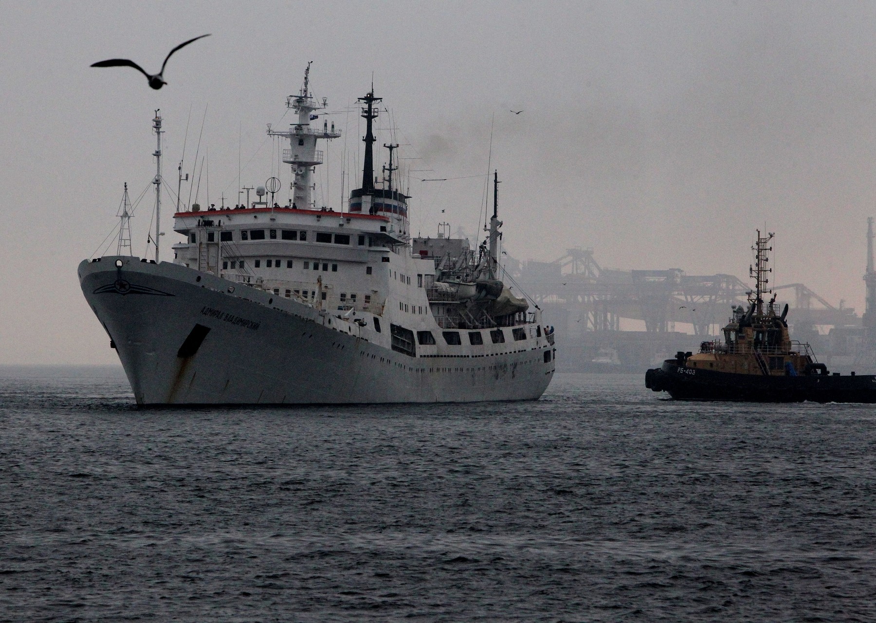 The Admiral Vladimirsky research vessel moors in Vladivostok