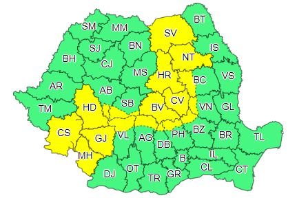 Cod galben de vreme rea în România